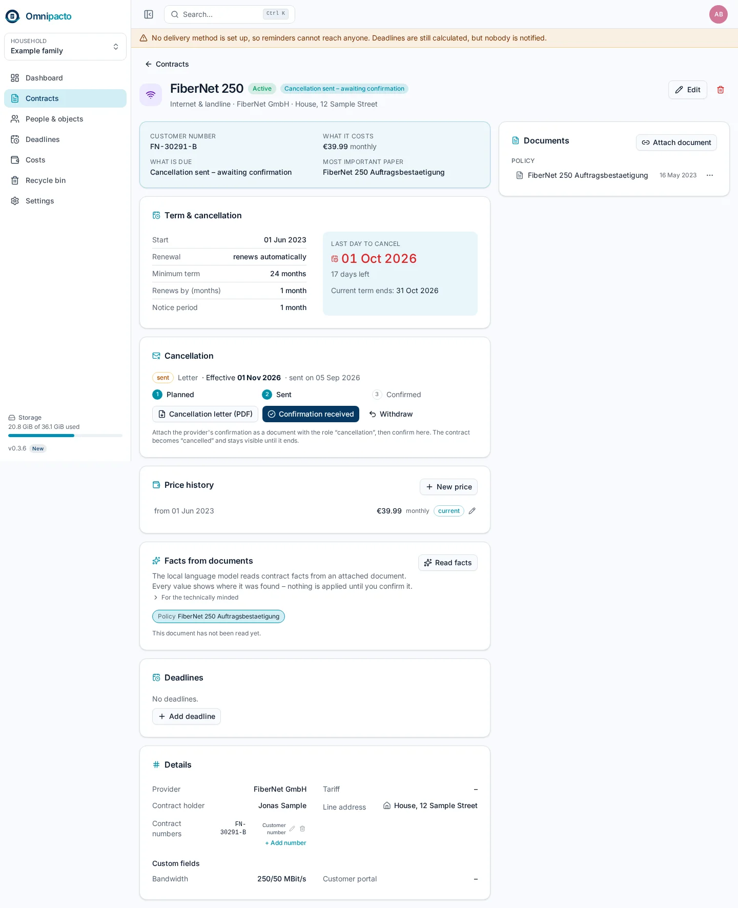 Contract with a cancellation in progress